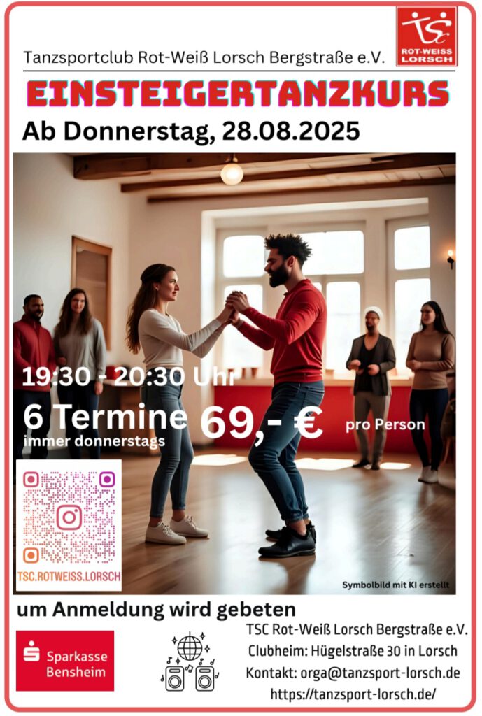 Plakat zum Einsteigertanzkurs ab 28.8.2025